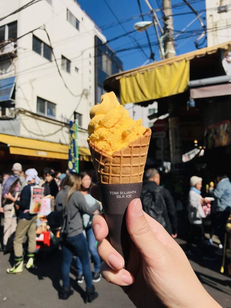 Sweet potato ice cream at Tsukiji Market